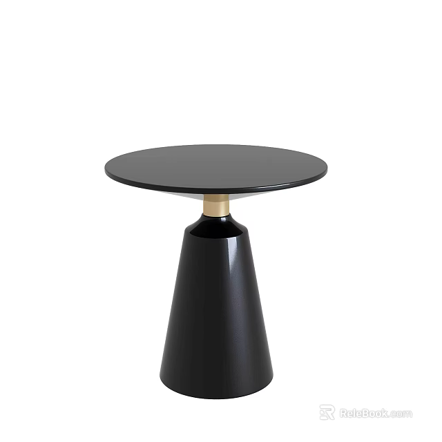 Modern Black Side Table With Round Smooth Tabletop And Conical Base Featuring Golden Detail 3d model 