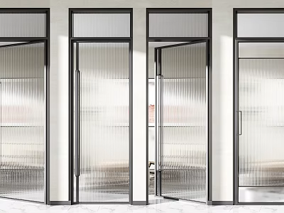 Modern Glass Swing Doors With Black Frames And Vertical Ribbed Design 3d model
