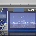 Finance Summit Event Display Wall with IFENG Logo City Skyline and Wireless Connection Icons
