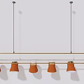 Chandelier With Long Rectangular Metal Frame And Six Brown Suspended Lamp Shades Design