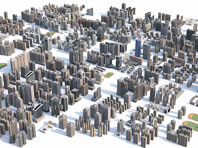 Modern Urban Building Complex With Various High Rise Structures And Dense Layout 3d model