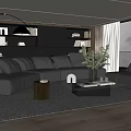 Modern Living Room Interior Design With Black Leather Sofa Bookshelf And Floor To Ceiling Windows