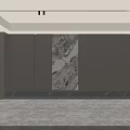Modern Living Room Interior Design With Marble Artwork Built-in Cabinets Soft Lighting And Gray Tones