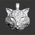 Detailed Silver Wolf Head Sculpture Carving Pendant with Metallic Shine and Intricate Design 3d model