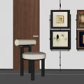 Abstract Paintings Displayed On Wall With Four Wooden Frames And White Stool