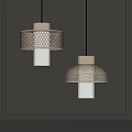 Modern Minimalist Chandeliers With Woven Shades Wooden Tops And Cream Inner Hanging On Dark Wall