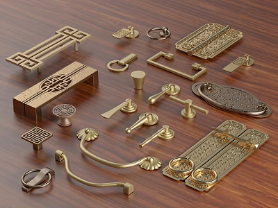 Brass Decorative Handles with Various Traditional and Modern Designs for Cabinet Drawer Furniture 3d model