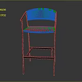 Modern Blue Bar Chair Featuring Metal Frame And Patterned Backrest Design