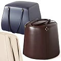 Leather Ottoman Stools In Navy Brown And Beige Colors With Handle Design