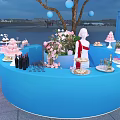 Top Outdoor Photo Check In Spot With Blue Circular Bar Decorative Tree Balloons And Desserts