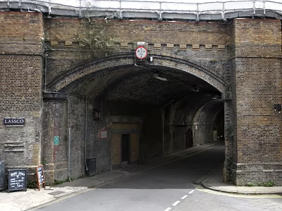 Brick Arch Road Tunnel Entrance With Historical Brick Structure And Signage 3d model