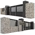 Modern Entrance Gate With Stone Cladding And Horizontal Metal Slats Design