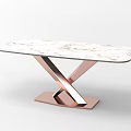 Modern Dining Table With Marble Tabletop And Rose Gold Cross Shaped Base 3d model