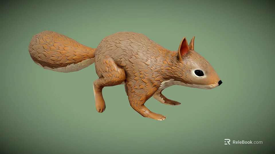 Standing Brown Squirrel Toy Model With Detailed Fur Texture On Green Background 3d model 
