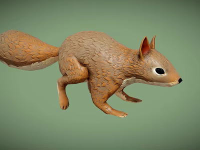 Standing Brown Squirrel Toy Model With Detailed Fur Texture On Green Background 3d model