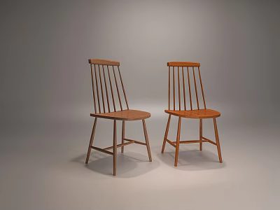 Pair of Simple Slat Back Wooden Dining Chairs with Natural Wood Finish Design 3d model