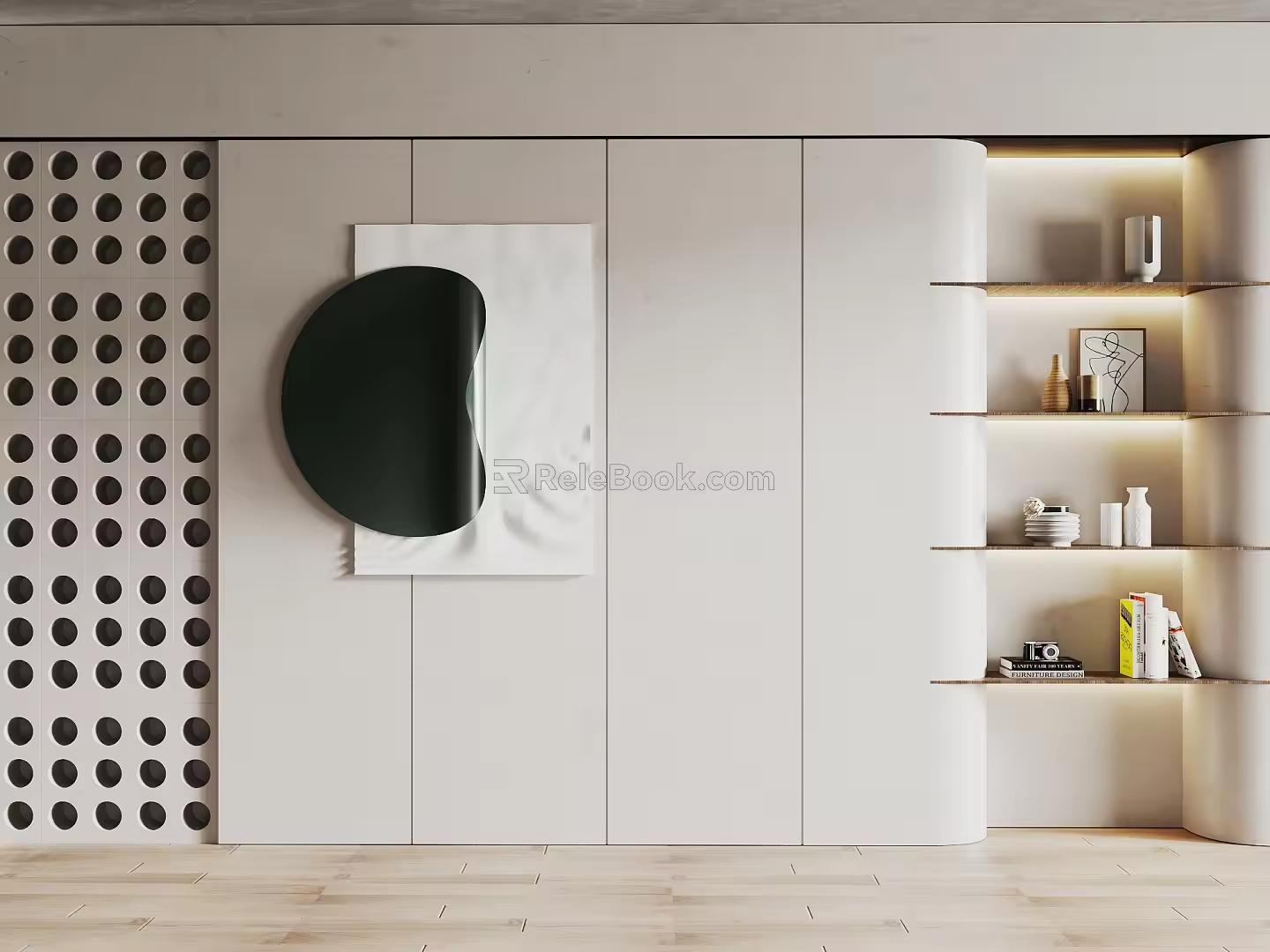 Study background wall bookcase book ornaments 3d model