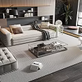 Modern Living Room Beige Sofa With Glass Coffee Table Set White Chair And Green Plant