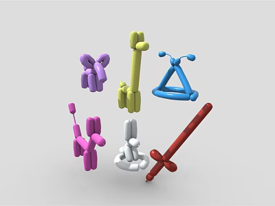 Colorful Balloon Sculptures In Various Playful Shapes With Vibrant Hues 3d model