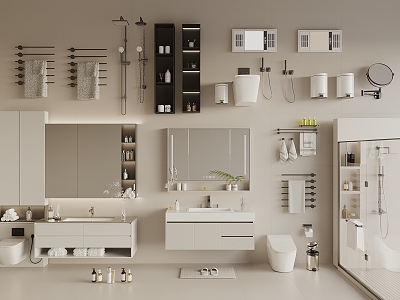 Modern Bathroom Supplies Combination Bath Cabinet Towel Rack Shower Partition Toilet 3d model