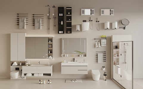 Modern Bathroom Supplies Combination Bath Cabinet Towel Rack Shower Partition Toilet 3d model