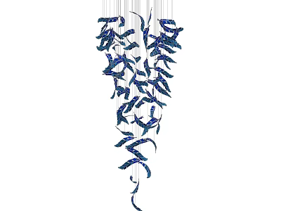 Unique Modern Chandelier With Blue Feather Like Hanging Decorative Elements 3d model