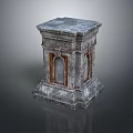 Weathered Stone Pillar With Sturdy Base Arched Decorations And Rustic Accents 3d model