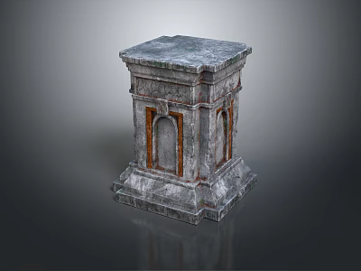 Weathered Stone Pillar With Sturdy Base Arched Decorations And Rustic Accents 3d model