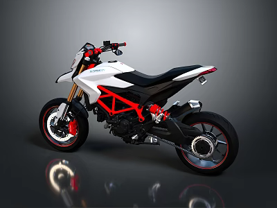 Sleek Red and White Motorcycle With Black Seat Sporty Design and Shiny Wheels 3d model