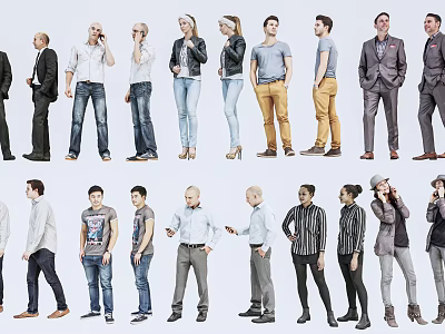 Group of People With Diverse Clothing Styles And Different Standing Poses Full Body 3d model