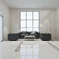 Modern Office Reception Area With Sleek Desk Large Digital Display And Soft Ambient Lighting