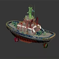 Water Transport Tugboat Model in Blue White Red with Cabin Antenna and Flag
