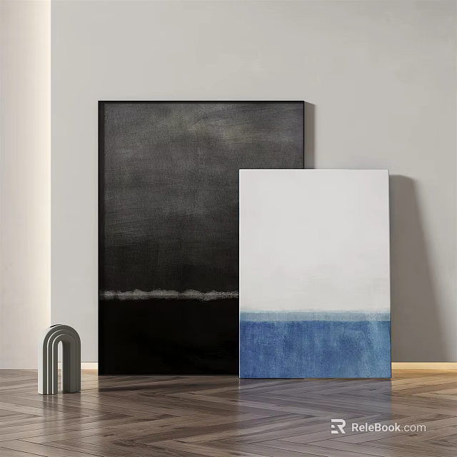 Large Black And Blue Abstract Paintings With Metal Arch Decor In Modern Room 3d model 