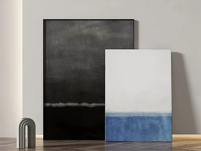 Large Black And Blue Abstract Paintings With Metal Arch Decor In Modern Room 3d model