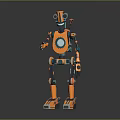 Orange And Blue Mechanical Robot With Circular Chest Jointed Limbs Standing On Reflective Surface 3d model
