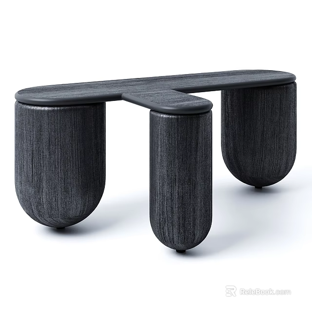 Modern Minimalist Dark Wooden Coffee Table With Unique Cylindrical Support Legs Design 3d model 