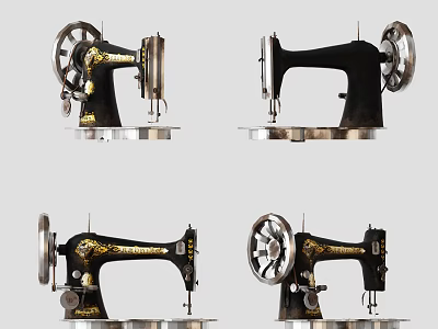 Vintage Industrial Sewing Machines With Mechanical Design And Metal Parts 3d model