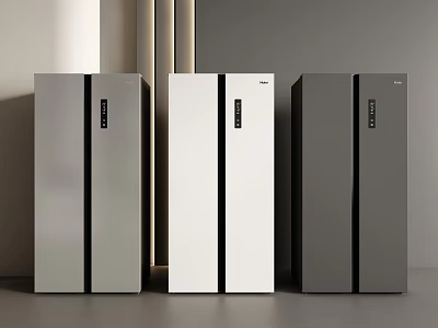 Sleek Upright Refrigerators And Freezers In Silver White And Black Modern Designs 3d model
