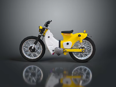 Vintage Yellow And White Motorcycle With Retro Design Classic Seat And Shiny Wheels 3d model