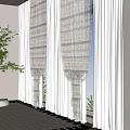 Elegant White Lace Curtains Enhancing Natural Light By Window With Greenery 3d model