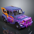 Custom Purple Orange Off Road Vehicle With Flame Decals Spiked Bumper And Roof Rack