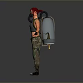 Tactical Military Weapon Carried by Red Haired Woman in Camouflage Pants and Black Vest