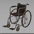 Vintage White Frame Wheelchair With Brown Seat Yellow Rims Armrests And Footrests
