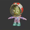 Cartoon Astronaut Character Green Creature With Red White Helmet White Spacesuit And Blue Accents 3d model