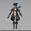 Female Pirate Character With Parrot Companion And Dual Pistols In Blue And White Outfit