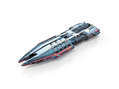 Futuristic Cosmic Spaceship With Streamlined Gray Blue Red Details And Multiple Modules Antennas 3d model