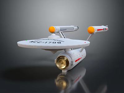 Detailed Starship Model NCC 1701 With White Hull And Yellow Engine Parts 3d model