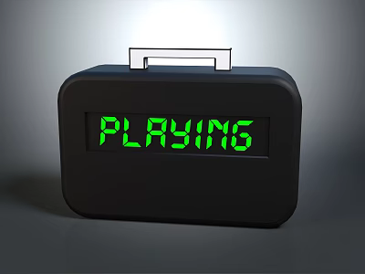 Black Electronic Device With Silver Handle Displaying Green Playing Text On Front Screen 3d model