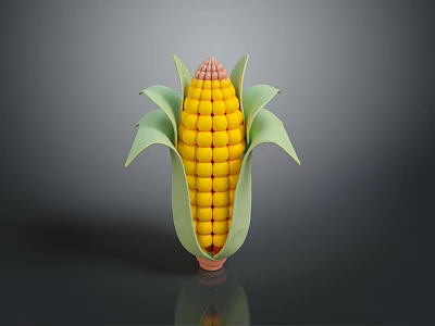 Fresh Shiny Corn With Green Husks And Yellow Kernels On Dark Background 3d model