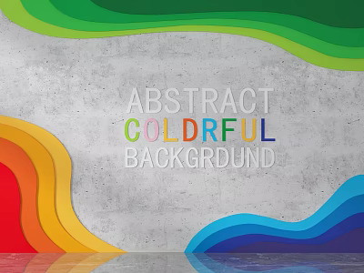 Abstract Colorful Background Wall With Curved Wavy Vibrant Colors On Gray Surface 3d model